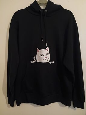 Ripndip Men's Black Hoodie with White & Pink Peeking Cat Graphic Sz M